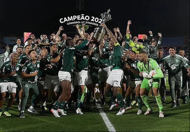 Palmeiras comemorando a Libertadores
