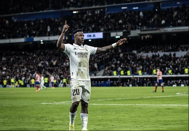 Vini Jr marcou último gol na vitória do Real Madrid por 3 a 1 em cima do Atlético