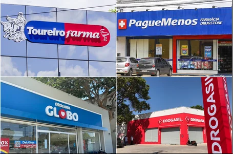 Toureiro, Drogasil, Pague Menos e Drogarias Globo.