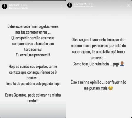 Neymar fala sobre partida em redes sociais