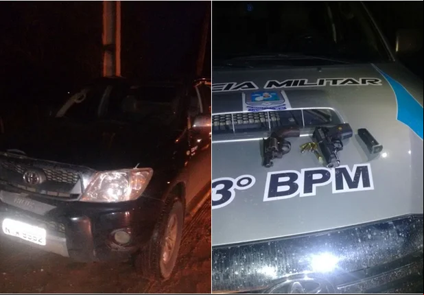 Hilux e armas apreendidas